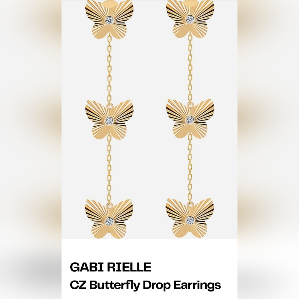 14K Gold Plated Sterling Silver   Butterfly Drop Earrings